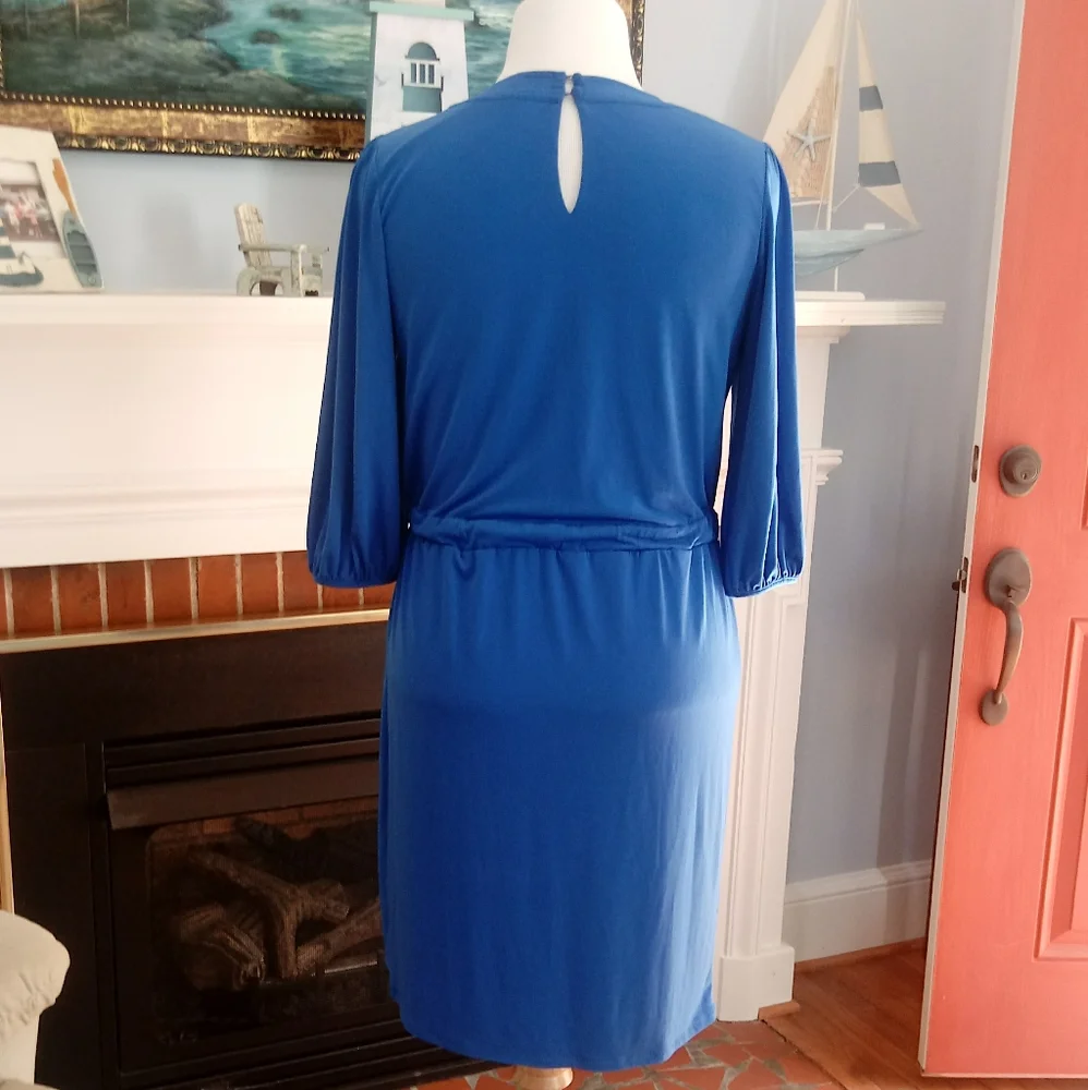 Max & Cleo Knit Tie Waist Midi Dress in Regatta Blue, Size Large - Picture 3 of 15